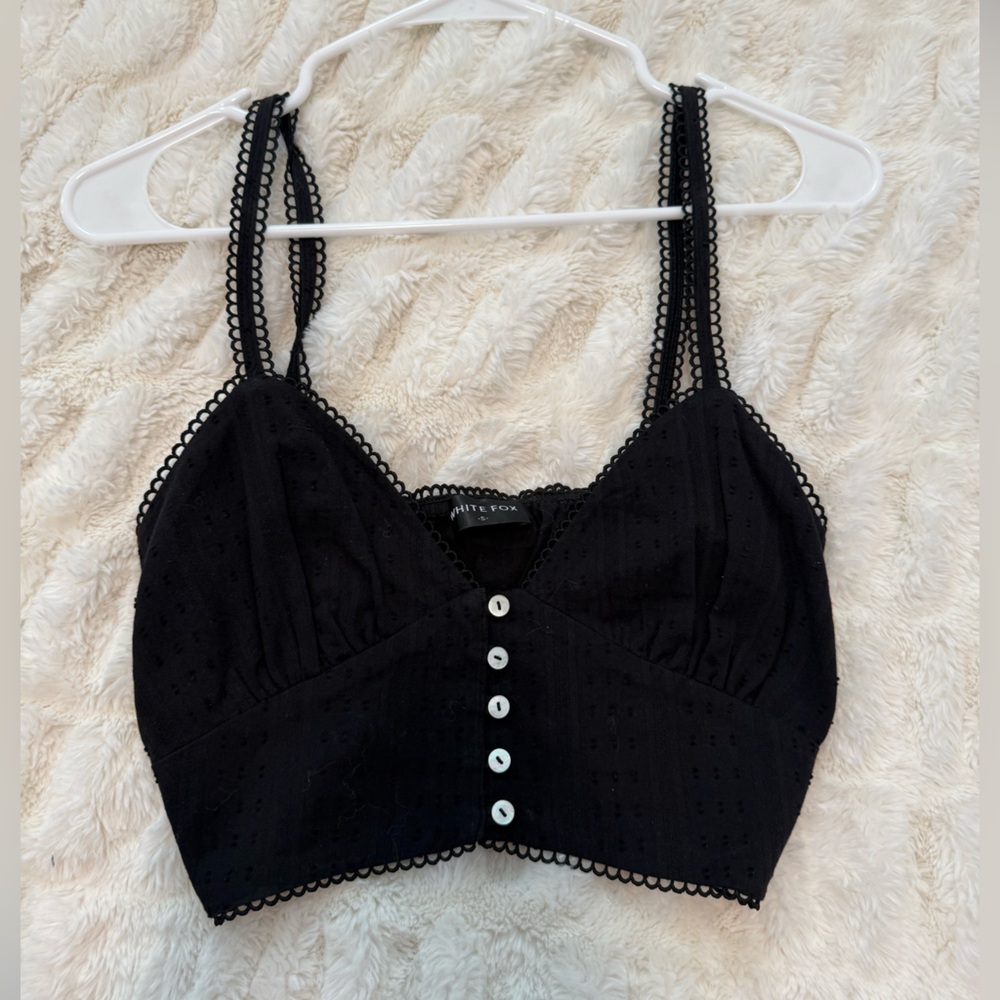 White Fox Boutique Black Buttoned Crop Top